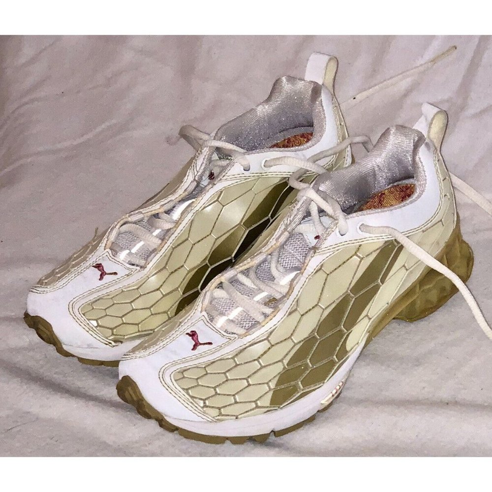 Rare Puma Cell Flexion Women’s Size 7 Gold Geometric Designed Athletic Shoes
